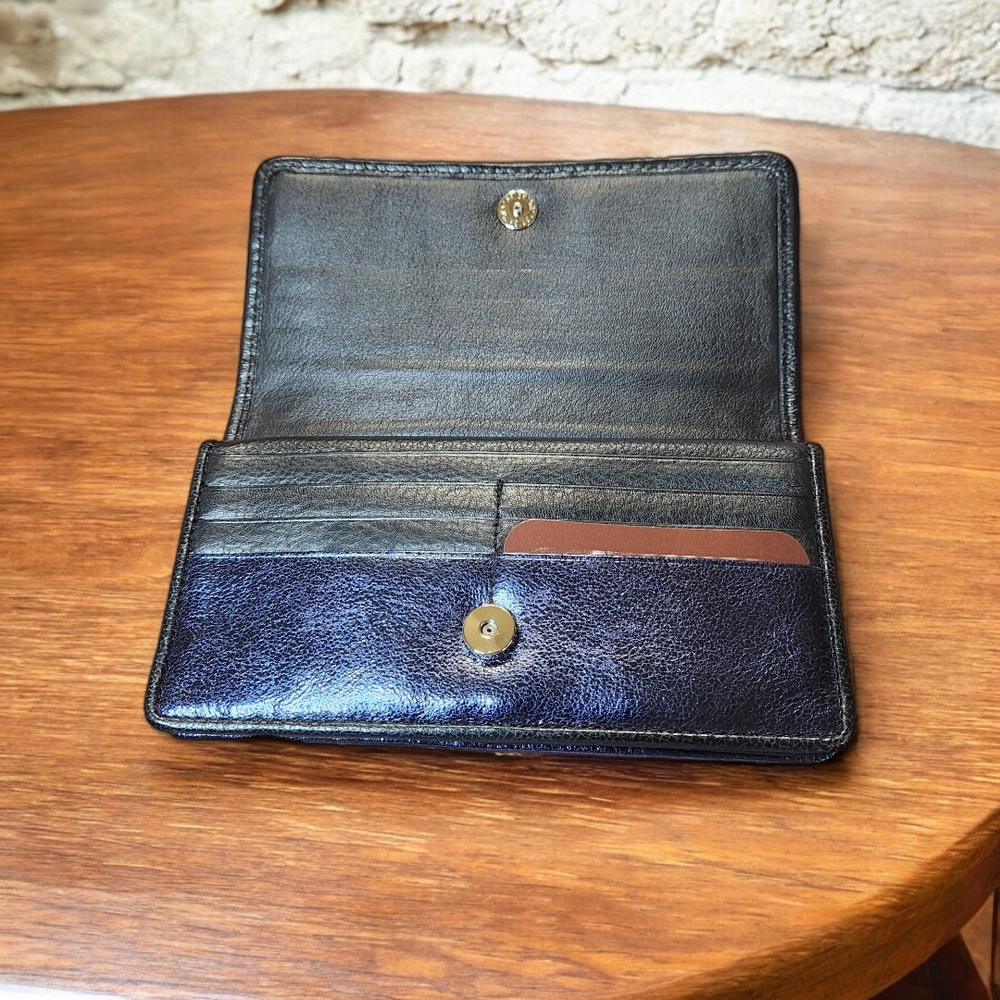 **Brighton Sapphire/Black Metalic Valencia Leather Large Crossbody Wallet - Picture 4 of 5